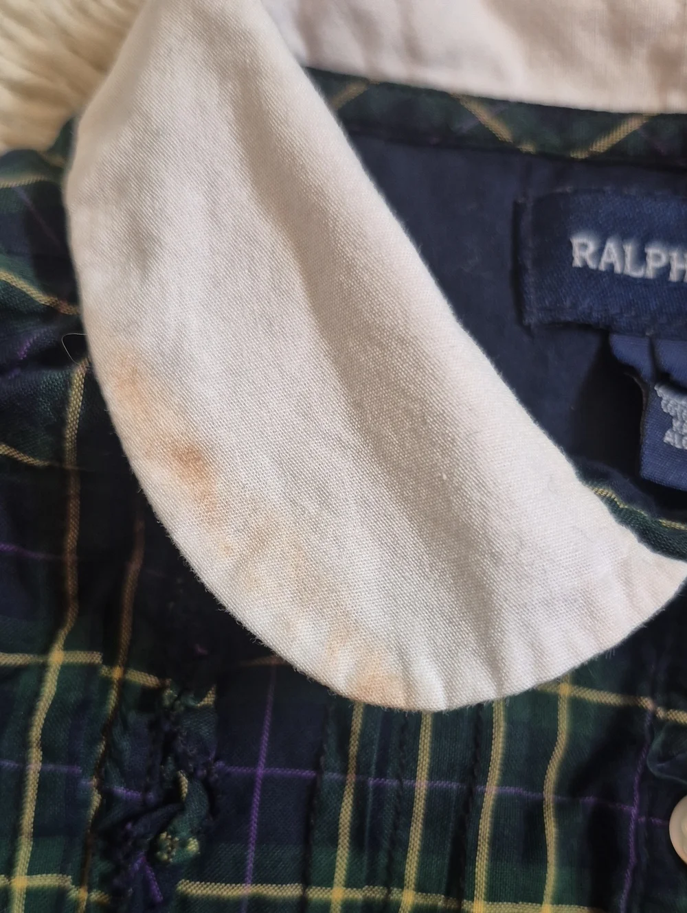 RALPH LAUREN tuxedo Pleat Ruffle Plaid Dress 5 Peter Pan Collar Short Puff Sleve